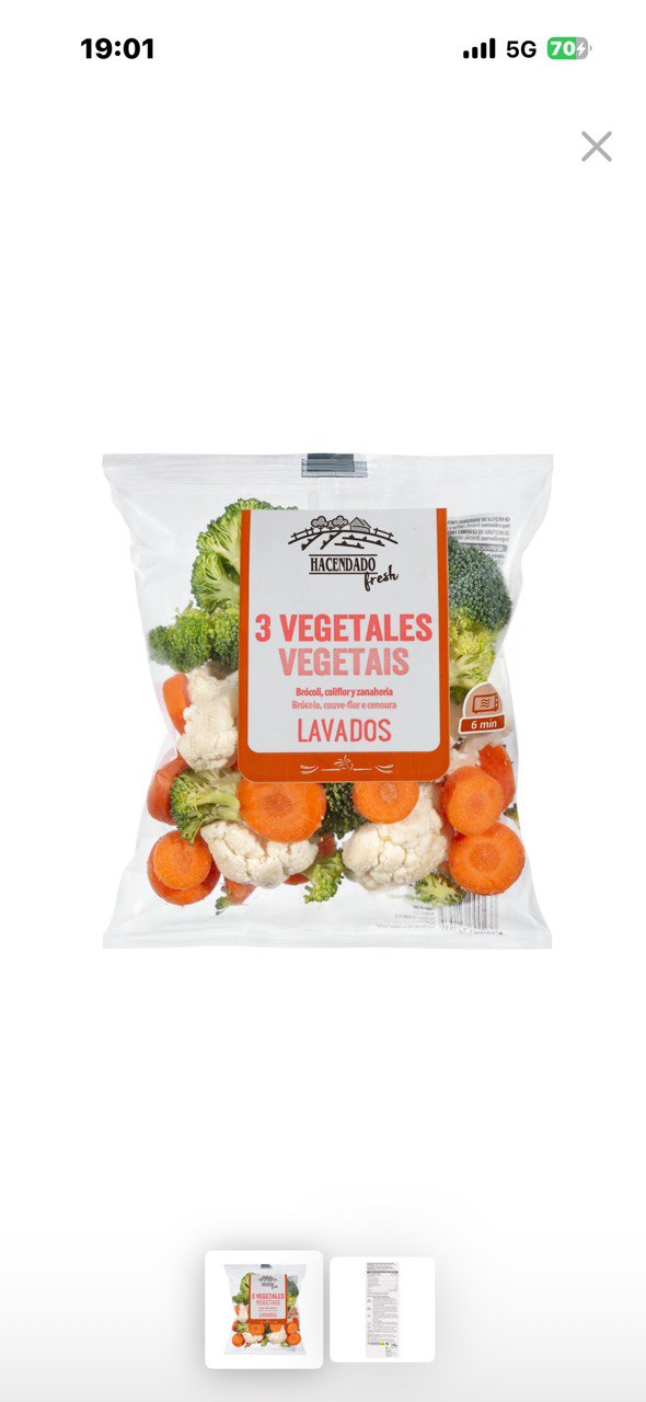 Bolsa de vegetales lavados